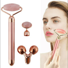 Load image into Gallery viewer, 3 in1 Electric Vibrating Natural Rose Quartz Jade Facial Roller_0